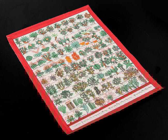 〔一点物〕タンカ - チベット医学四部医典薬草図[35cm x 27cm] 3 - 雰囲気や厚みがわかるように、斜めから撮影しました