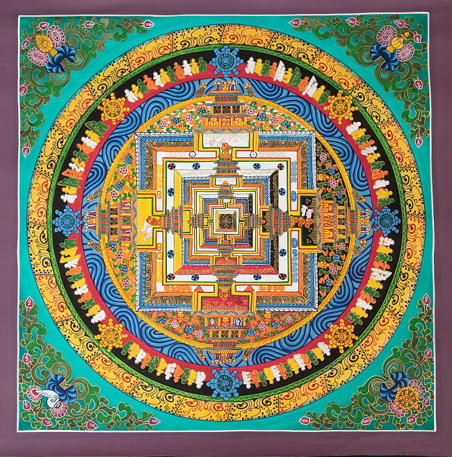 〔一点物〕タンカ - カーラチャクラマンダラ[55x55cm]の写真タンカ,仏画,マンダラ,チベット,曼荼羅,手描き