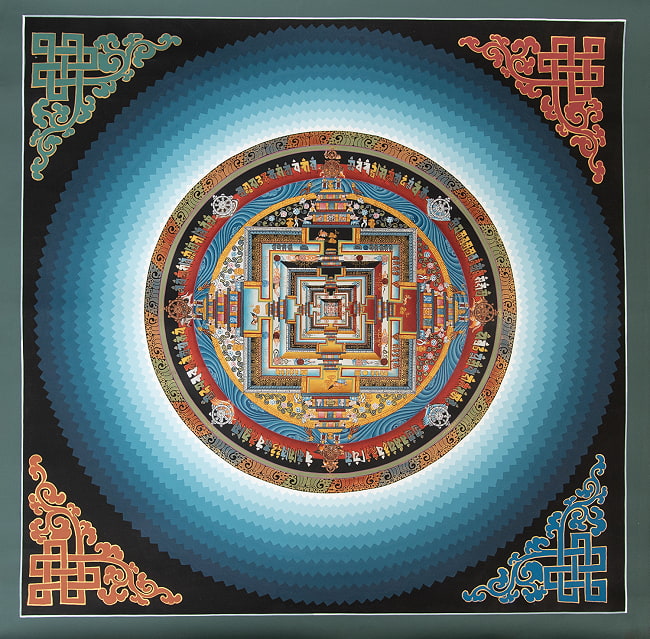 〔一点物〕タンカ - カーラチャクラマンダラ[54x54cm]の写真タンカ,仏画,マンダラ,チベット,曼荼羅,手描き