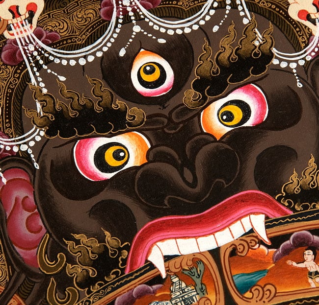 〔Raj Lama作 一点物〕タンカ - 六道輪廻図[55x70cm] 13 - アップにして撮影しました。非常によく描き込まれています