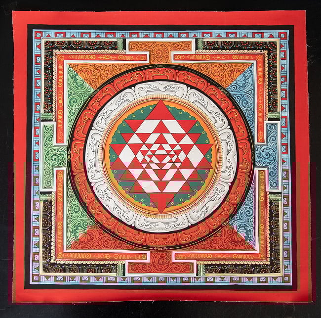 〔一点物〕タンカ - シュリ・ヤントラ Sri Yantra 曼荼羅[54x54cm] 2 - 仏画の全体像が分かるように撮影しました