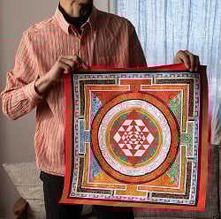 〔一点物〕タンカ - シュリ・ヤントラ Sri Yantra 曼荼羅[54x54cm] - サブ4