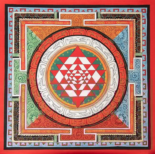 〔一点物〕タンカ - シュリ・ヤントラ Sri Yantra 曼荼羅[54x54cm]の写真タンカ,仏画,マンダラ,チベット,曼荼羅,手描き