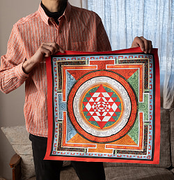 〔一点物〕タンカ - シュリ・ヤントラ Sri Yantra 曼荼羅[54x54cm] - サブ4