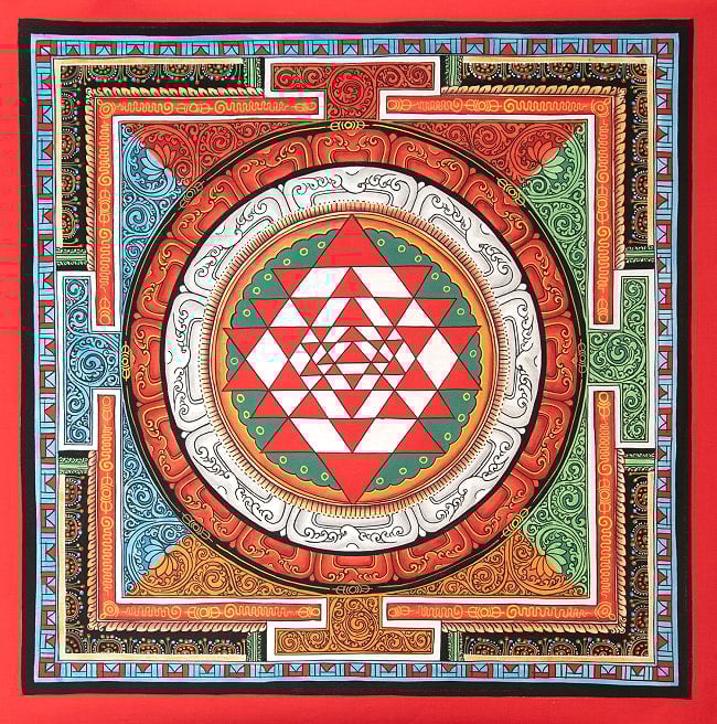 〔一点物〕タンカ - シュリ・ヤントラ Sri Yantra 曼荼羅[54x54cm]の写真タンカ,仏画,マンダラ,チベット,曼荼羅,手描き