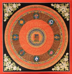 〔一点物〕タンカ - カーラチャクラ・アシュタマンガラ 八吉祥曼荼羅 Ashtamangala[75x75cm](NP-TANKA-324)