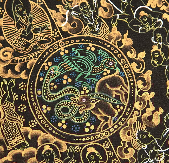 〔一点物〕タンカ -  Wheel of existance 六道輪廻図 [72x94cm] 11 - アップにして撮影しました。非常によく描き込まれています