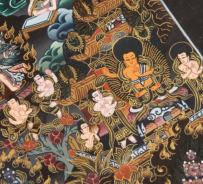 〔Raj Lama作 一点物・美術館収蔵品級〕タンカ - 大円蓮華界曼荼羅[68x93cm] 13 - アップにして撮影しました。非常によく描き込まれています