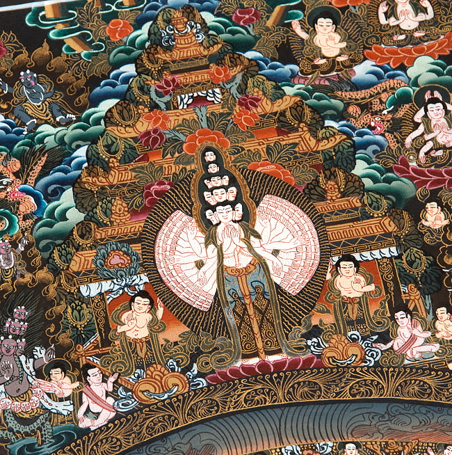〔Raj Lama作 一点物・美術館収蔵品級〕タンカ - 大円蓮華界曼荼羅[68x93cm] 17 - アップにして撮影しました。非常によく描き込まれています