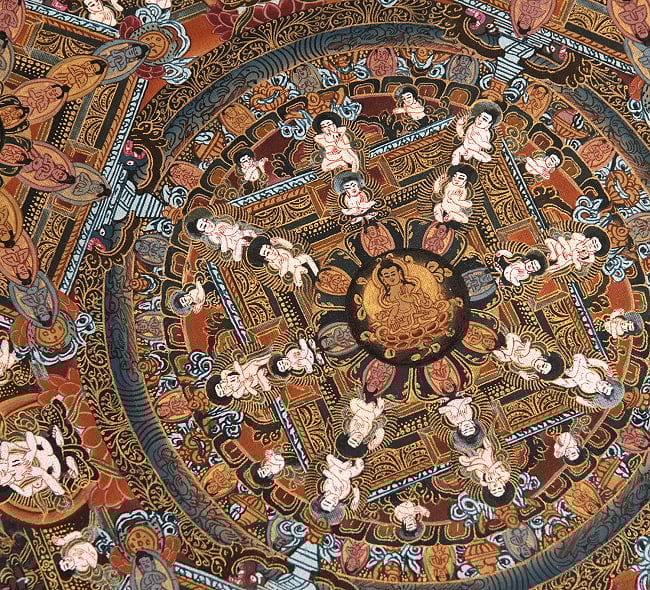 〔Raj Lama作 一点物・美術館収蔵品級〕タンカ - 大円蓮華界曼荼羅[68x93cm] 18 - アップにして撮影しました。非常によく描き込まれています