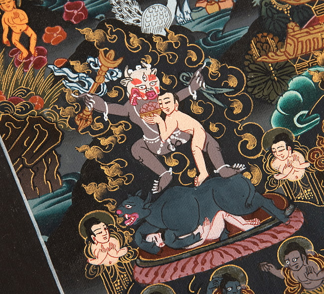 〔Raj Lama作 一点物・美術館収蔵品級〕タンカ - 大円蓮華界曼荼羅[68x93cm] 19 - アップにして撮影しました。非常によく描き込まれています