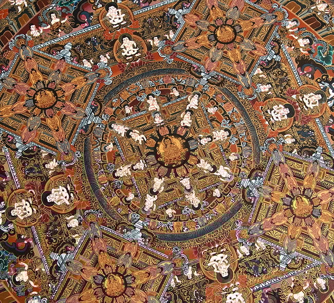〔Raj Lama作 一点物・美術館収蔵品級〕タンカ - 大円蓮華界曼荼羅[68x93cm] 6 - アップにして撮影しました。非常によく描き込まれています