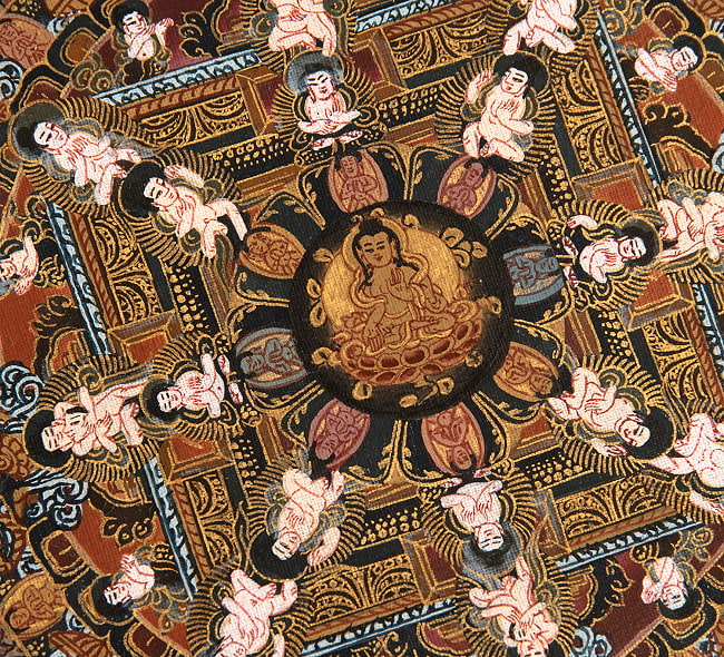 〔Raj Lama作 一点物・美術館収蔵品級〕タンカ - 大円蓮華界曼荼羅[68x93cm] 7 - アップにして撮影しました。非常によく描き込まれています