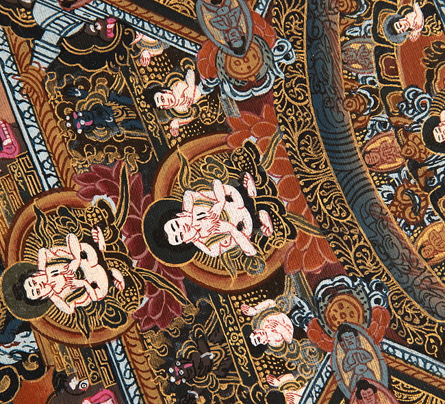 〔Raj Lama作 一点物・美術館収蔵品級〕タンカ - 大円蓮華界曼荼羅[68x93cm] 9 - アップにして撮影しました。非常によく描き込まれています