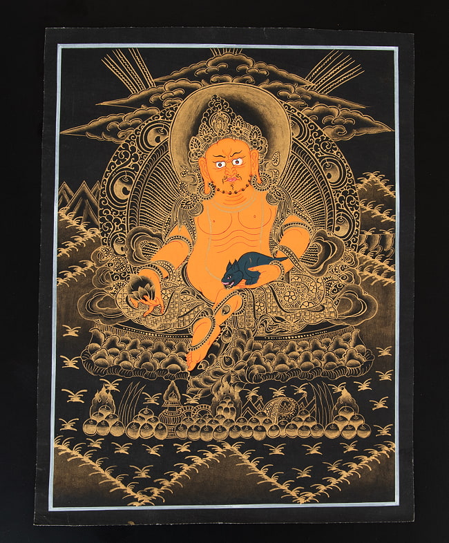 〔一点物〕タンカ - ジャンバラ 宝蔵神[30cm x 40cm] 2 - 縁の部分の状態や、全体の雰囲気がわかるように撮影しました
