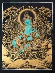 〔一点物〕タンカ - グリーン・ターラ[30cm x 40cm](NP-TANKA-350)