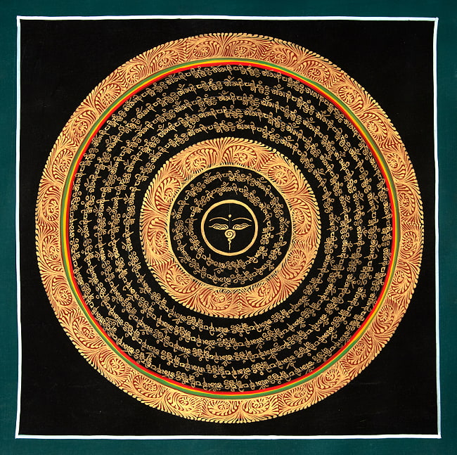 〔一点物〕タンカ - ブッダアイと種子マンダラ[34x34cm]の写真タンカ,仏画,マンダラ,チベット,曼荼羅,手描き,ネパール仏教,チベット密教,