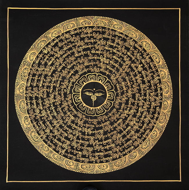 〔一点物〕タンカ - ブッダアイと種子マンダラ[34x34cm]の写真タンカ,仏画,マンダラ,チベット,曼荼羅,手描き,ネパール仏教,チベット密教,