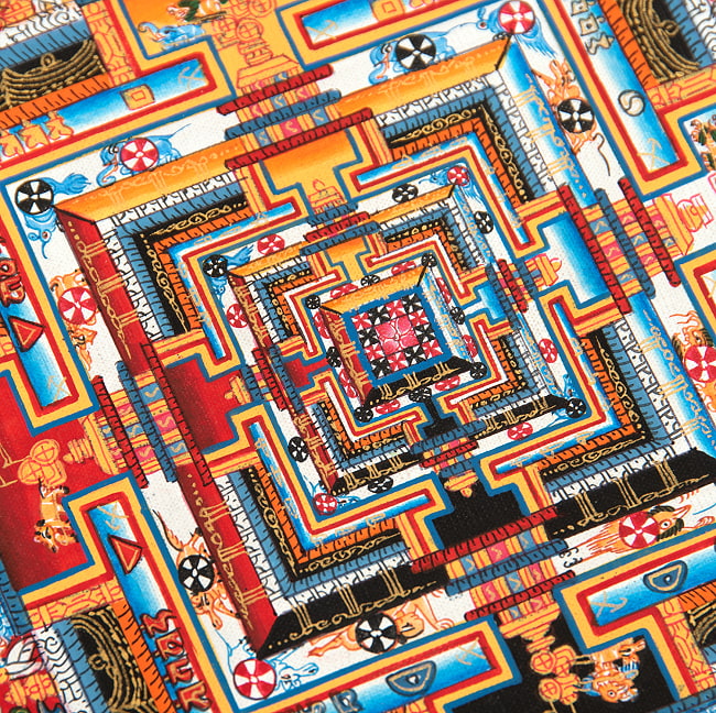 〔Mahesh Lama作 一点物〕タンカ - カーラチャクラマンダラ[31x31cm] 7 - 一部分をアップにしてみました
