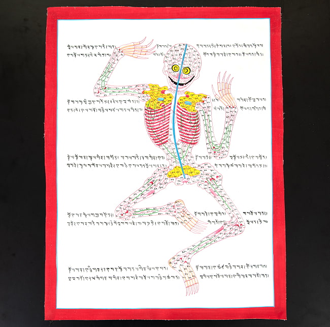 〔一点物〕タンカ - チベット医学 人体経絡図[37x48cm] 2 - 仏画の全体像が分かるように撮影しました