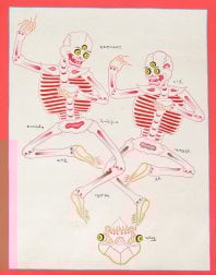 〔一点物〕タンカ - 踊る骸骨[35x44cm](NP-TANKA-378)