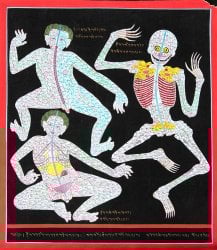 〔一点物〕タンカ - チベット医学 人体経絡図[40x46cm](NP-TANKA-379)