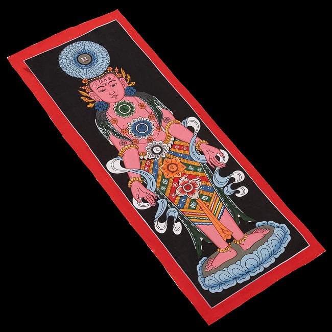 〔一点物〕タンカ - チャクラ人体曼荼羅・エネルギー体図[52cm x 20cm] 3 - 雰囲気や厚みがわかるように、斜めから撮影しました