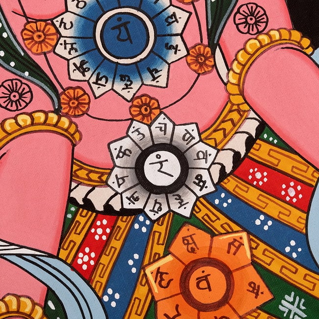 〔一点物〕タンカ - チャクラ人体曼荼羅・エネルギー体図[52cm x 20cm] 7 - 一部分をアップにしてみました