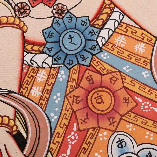 〔一点物〕タンカ - チャクラ人体曼荼羅・エネルギー体図[52cm x 20cm] 6 - 一部分をアップにしてみました