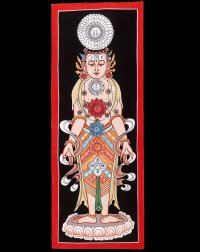 〔一点物〕タンカ - チャクラ人体曼荼羅・エネルギー体図[52cm x 20cm](NP-TANKA-381)