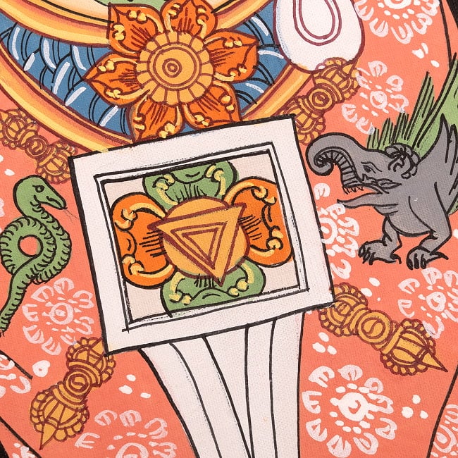 〔一点物〕タンカ - チャクラ人体曼荼羅・エネルギー体図[52cm x 20cm] 7 - 一部分をアップにしてみました