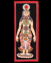 〔一点物〕タンカ - チャクラ人体曼荼羅・エネルギー体図[52cm x 20cm](NP-TANKA-382)