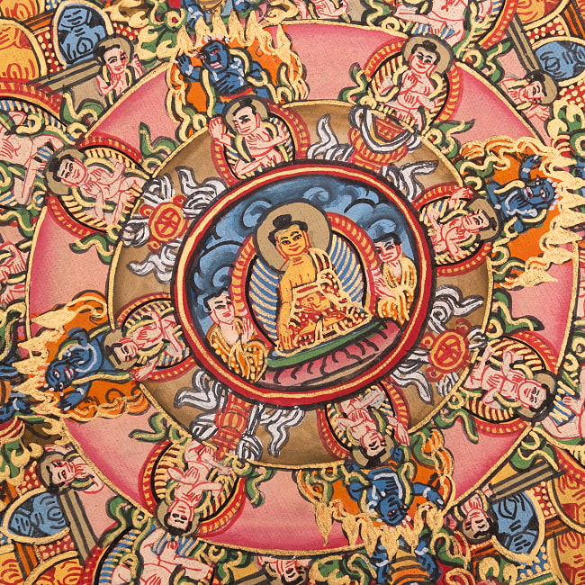 〔一点物〕タンカ - 金剛法界曼荼羅[37cm x 31cm] 4 - 一部分をアップにしてみました