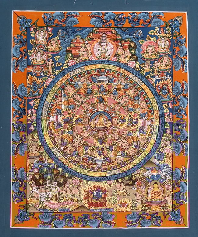〔一点物〕タンカ - 金剛法界曼荼羅[37cm x 31cm]の写真金剛法界曼荼羅,タンカ,仏画,マンダラ,チベット,曼荼羅,手描き,ネパール仏教,チベット密教