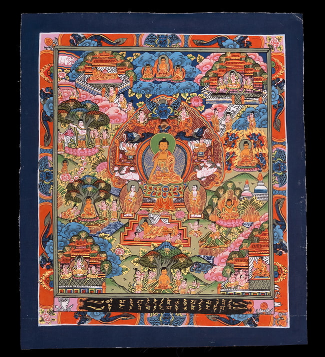 〔一点物〕タンカ - 釈迦牟尼仏曼荼羅[37cm x 31cm] 2 - 仏画の全体像が分かるように撮影しました