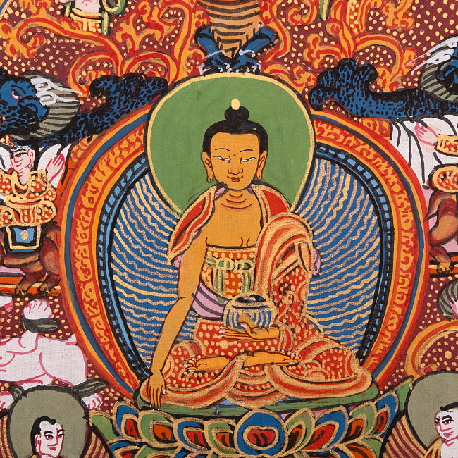 〔一点物〕タンカ - 釈迦牟尼仏曼荼羅[37cm x 31cm] 4 - 中心部分をアップにしてみました
