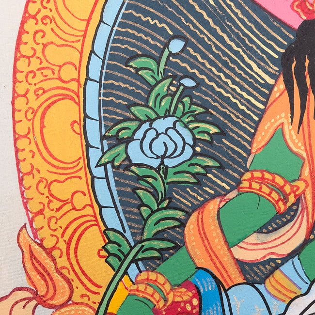 〔一点物〕タンカ - グリーンターラ[40cm x 30cm] 6 - 一部分をアップにしてみました