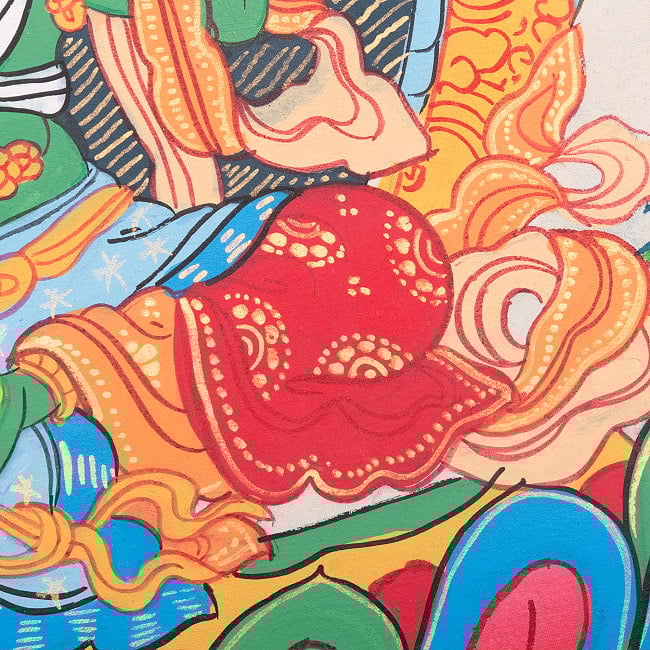 〔一点物〕タンカ - グリーンターラ[40cm x 30cm] 7 - 一部分をアップにしてみました