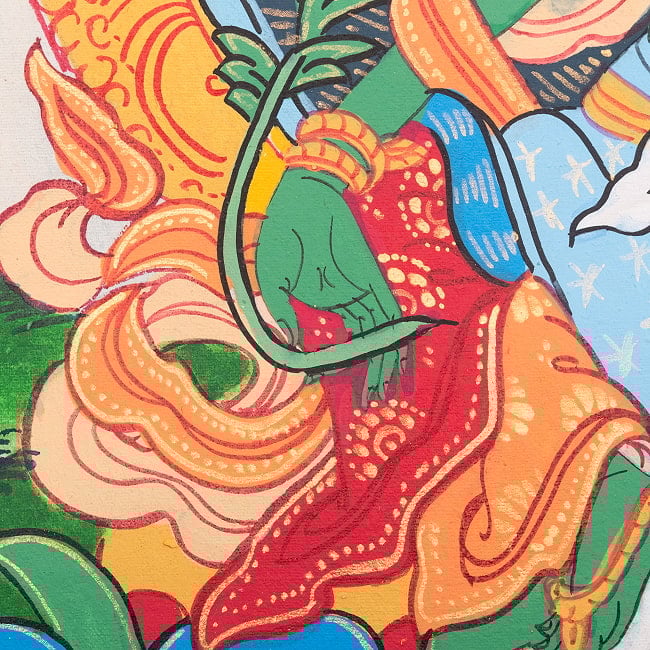 〔一点物〕タンカ - グリーンターラ[40cm x 30cm] 8 - 一部分をアップにしてみました