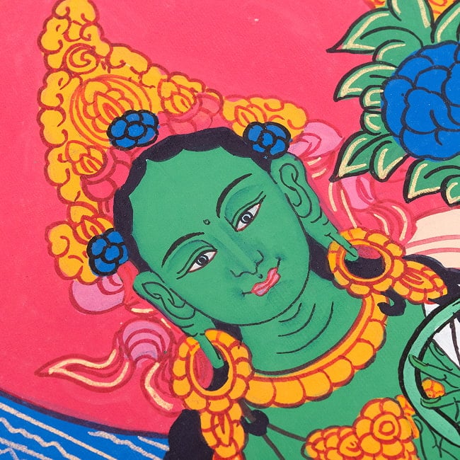 〔習作〕タンカ - グリーンターラ[40cm x 30cm] 10 - 端っこのあたりを手で持ってみました