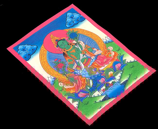 〔習作〕タンカ - グリーンターラ[40cm x 30cm] 3 - 雰囲気や厚みがわかるように、斜めから撮影しました