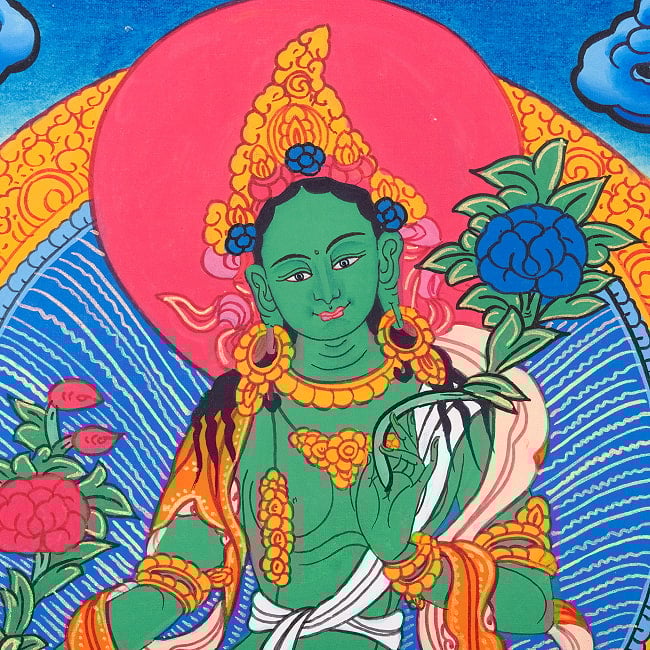 〔習作〕タンカ - グリーンターラ[40cm x 30cm] 4 - 一部分をアップにしてみました