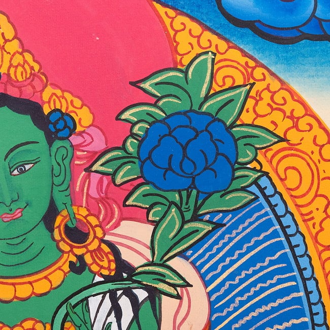 〔習作〕タンカ - グリーンターラ[40cm x 30cm] 5 - 一部分をアップにしてみました