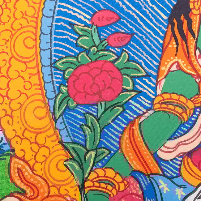 〔習作〕タンカ - グリーンターラ[40cm x 30cm] 7 - 一部分をアップにしてみました