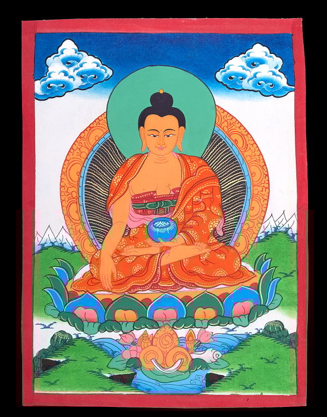 〔一点物〕タンカ - 仏陀図（釈迦牟尼仏）[40cm x 30cm] 2 - 仏画の全体像が分かるように撮影しました