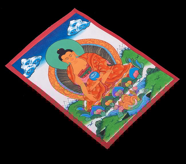 〔一点物〕タンカ - 仏陀図（釈迦牟尼仏）[40cm x 30cm] 3 - 雰囲気や厚みがわかるように、斜めから撮影しました