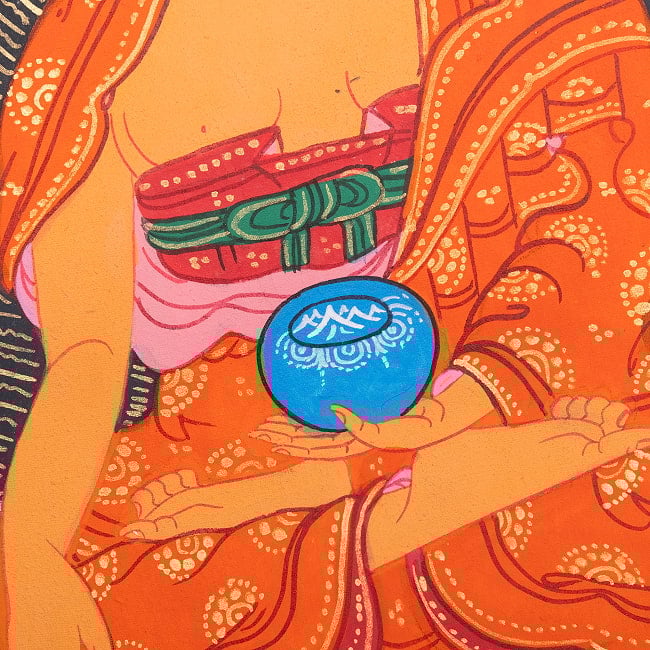 〔一点物〕タンカ - 仏陀図（釈迦牟尼仏）[40cm x 30cm] 5 - 一部分をアップにしてみました