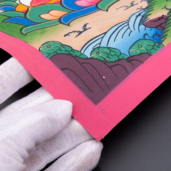 〔習作〕タンカ - ホワイトターラ[40cm x 30cm] 10 - 端っこのあたりを手で持ってみました