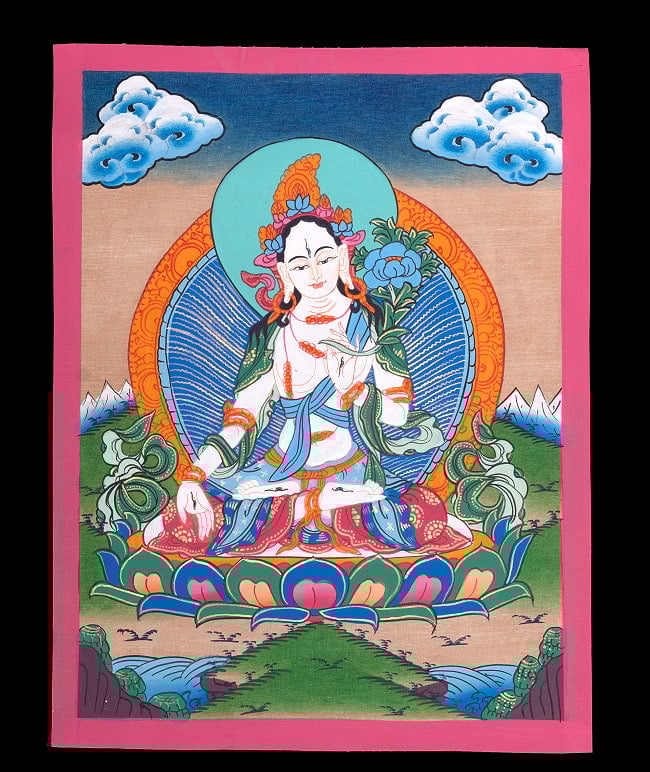 〔習作〕タンカ - ホワイトターラ[40cm x 30cm] 2 - 仏画の全体像が分かるように撮影しました