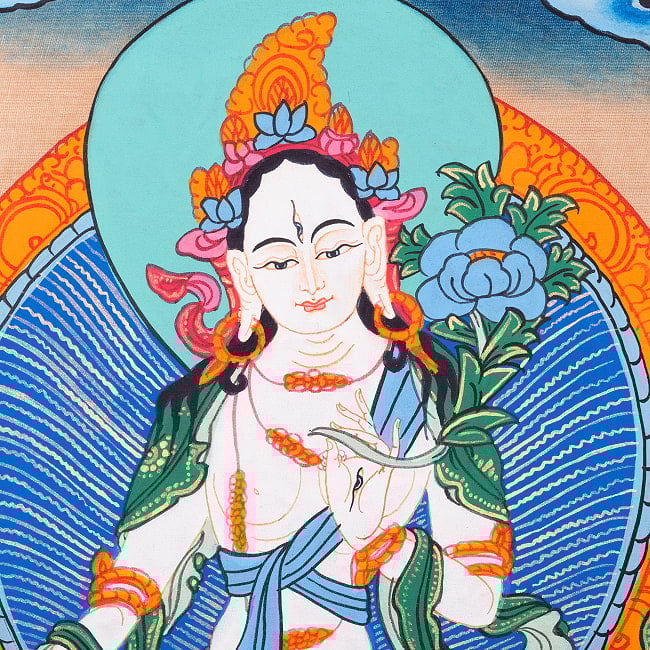 〔習作〕タンカ - ホワイトターラ[40cm x 30cm] 4 - 一部分をアップにしてみました